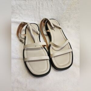Madewell "The Double Strap Platform Sandal" Leather In Cream, Size 10M